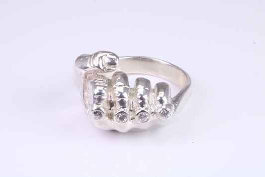 Very large and very heavy fist ring set with diamond white top grade cubic zirconia's, made from solid cast Silver , British Hallmarked