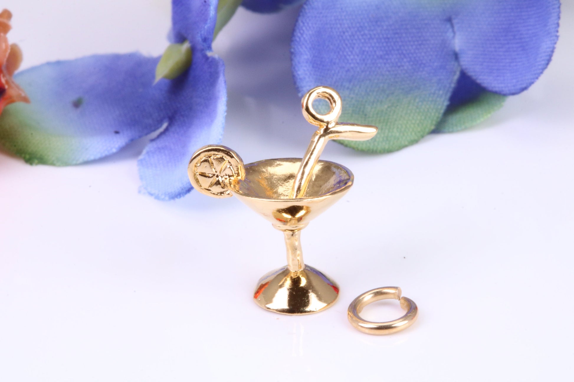 Cocktail Glass Charm, Traditional Charm, Made from Solid Yellow Gold, British Hallmarked, Complete with Attachment Link