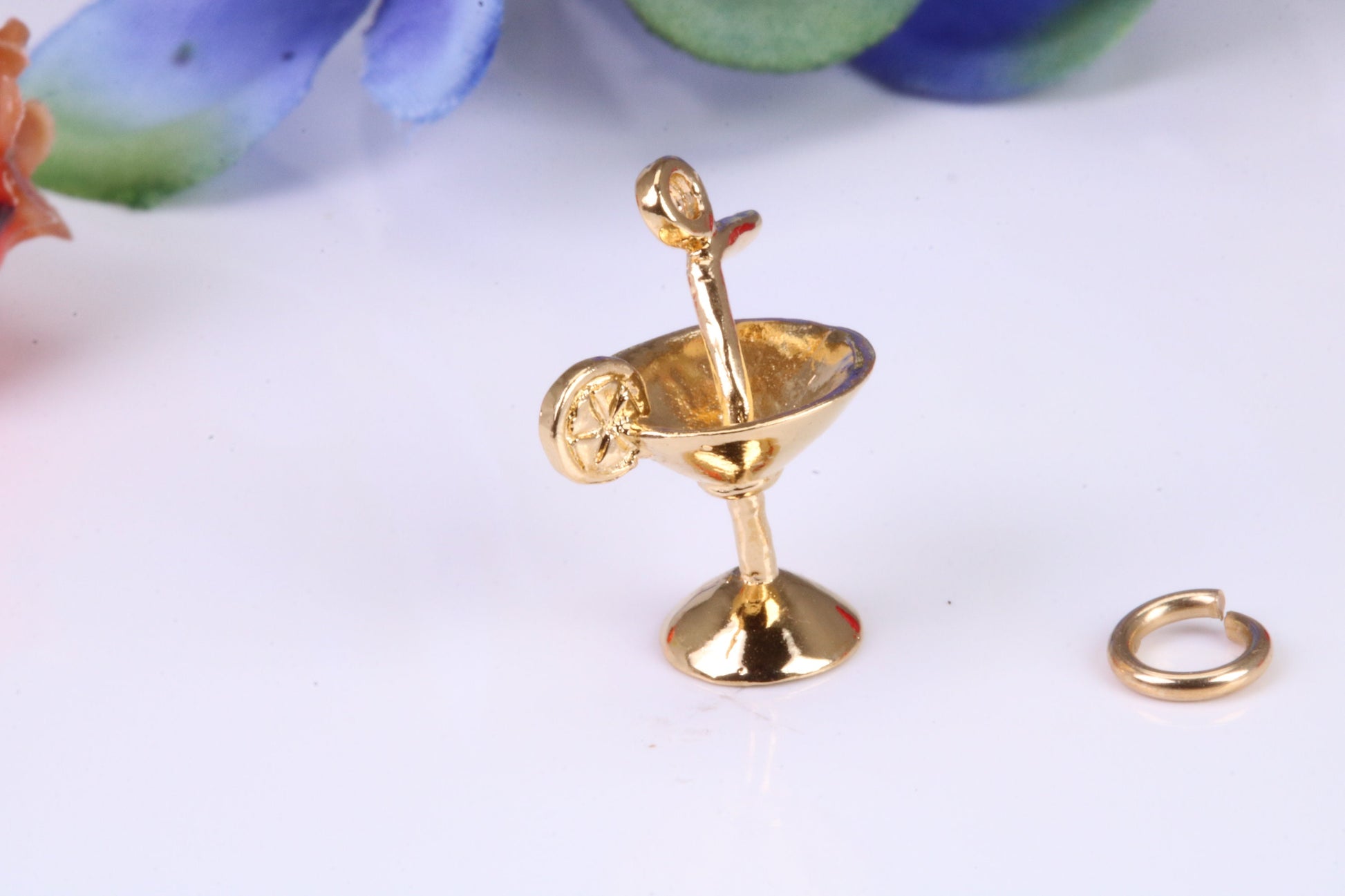 Cocktail Glass Charm, Traditional Charm, Made from Solid Yellow Gold, British Hallmarked, Complete with Attachment Link