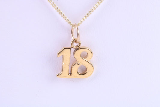 18th Birthday Necklace, Made from Solid Yellow Gold with High Polished Finish and 18 inch Gold Chain, British Hallmarked