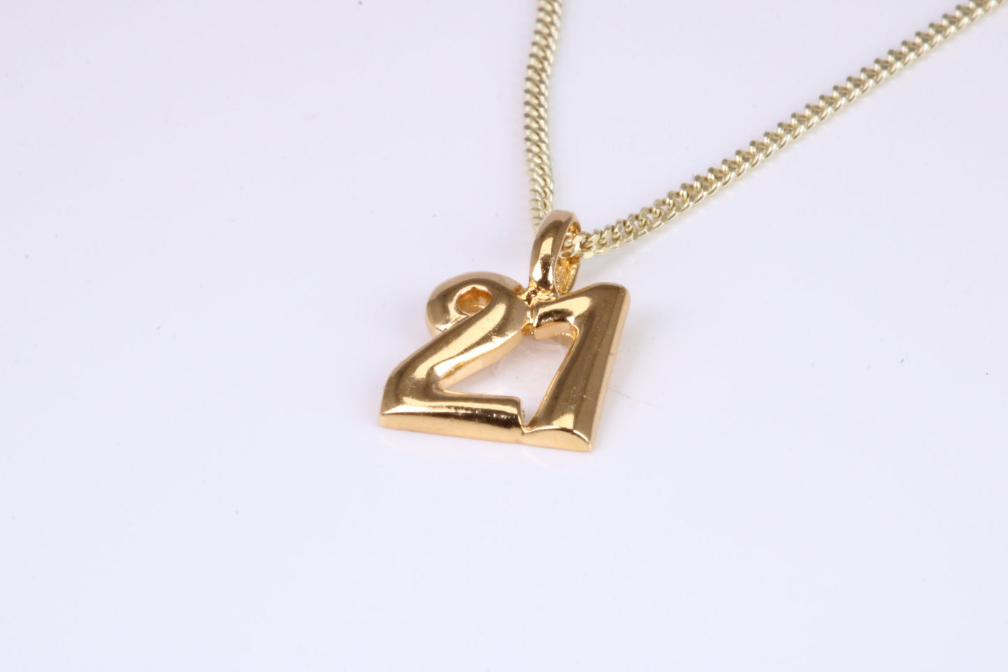 21st Birthday Necklace, Made from Solid Yellow Gold with High Polished Finish and 18 inch Gold Chain, British Hallmarked