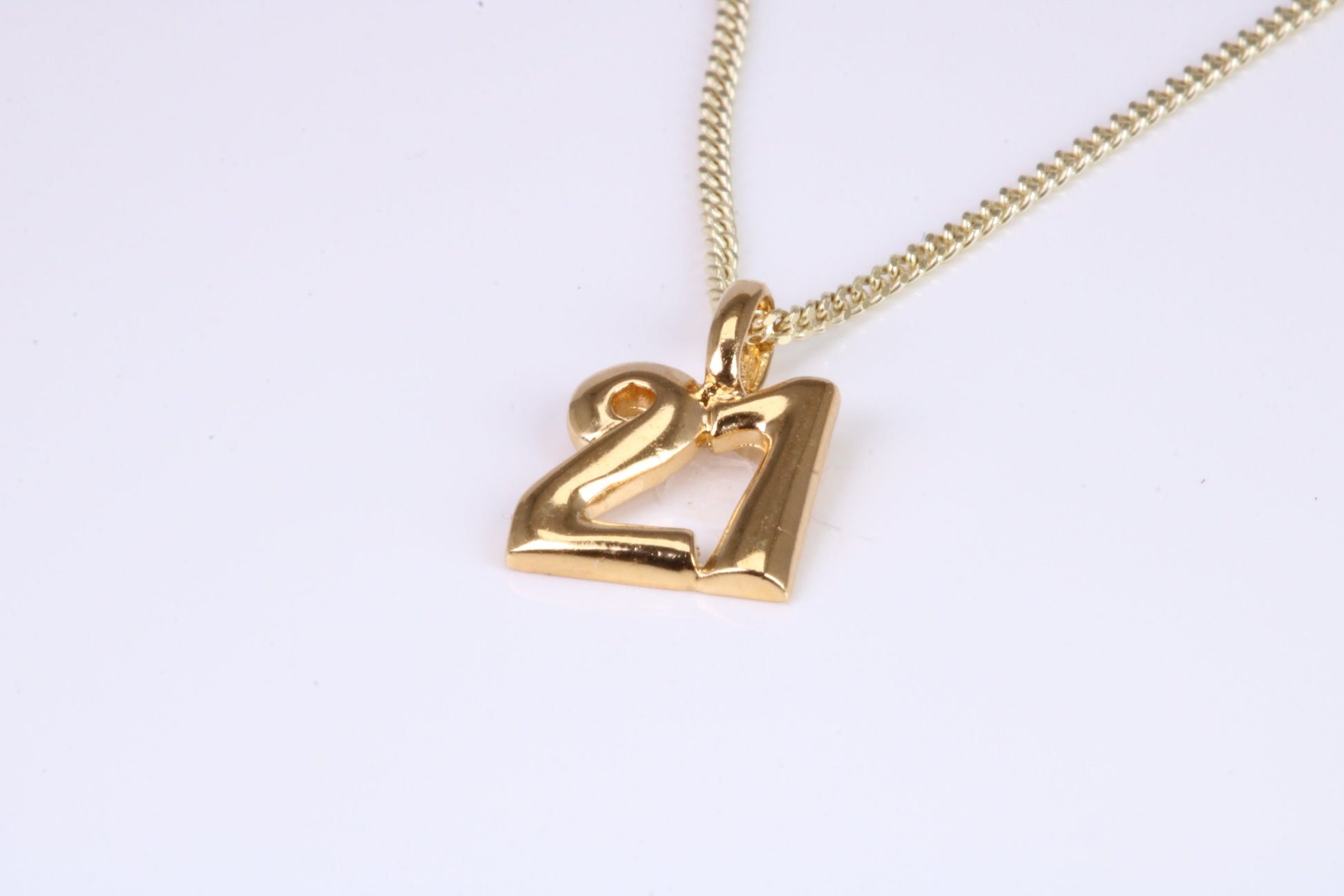 21st Birthday Necklace, Made from Solid Yellow Gold with High Polished Finish and 18 inch Gold Chain, British Hallmarked