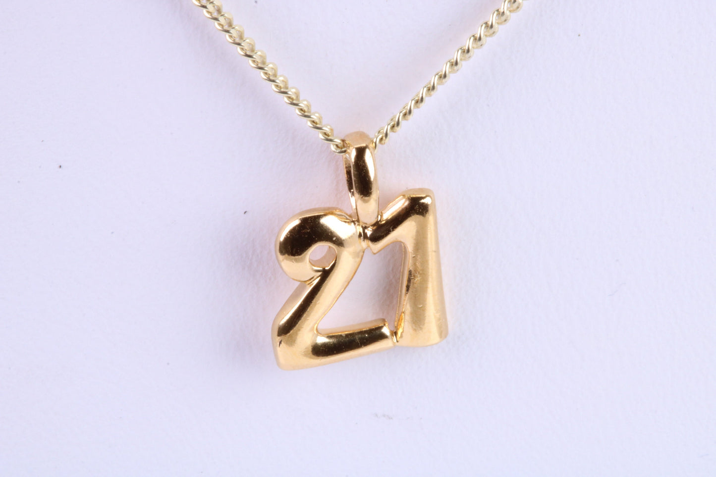 21st Birthday Necklace, Made from Solid Yellow Gold with High Polished Finish and 18 inch Gold Chain, British Hallmarked