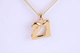21st Birthday Necklace, Made from Solid Yellow Gold with High Polished Finish and 18 inch Gold Chain, British Hallmarked