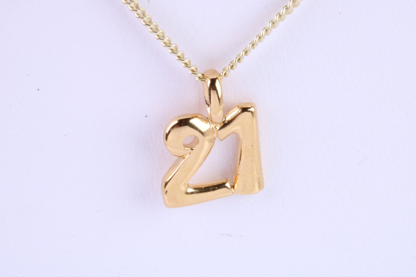 21st Birthday Necklace, Made from Solid Yellow Gold with High Polished Finish and 18 inch Gold Chain, British Hallmarked