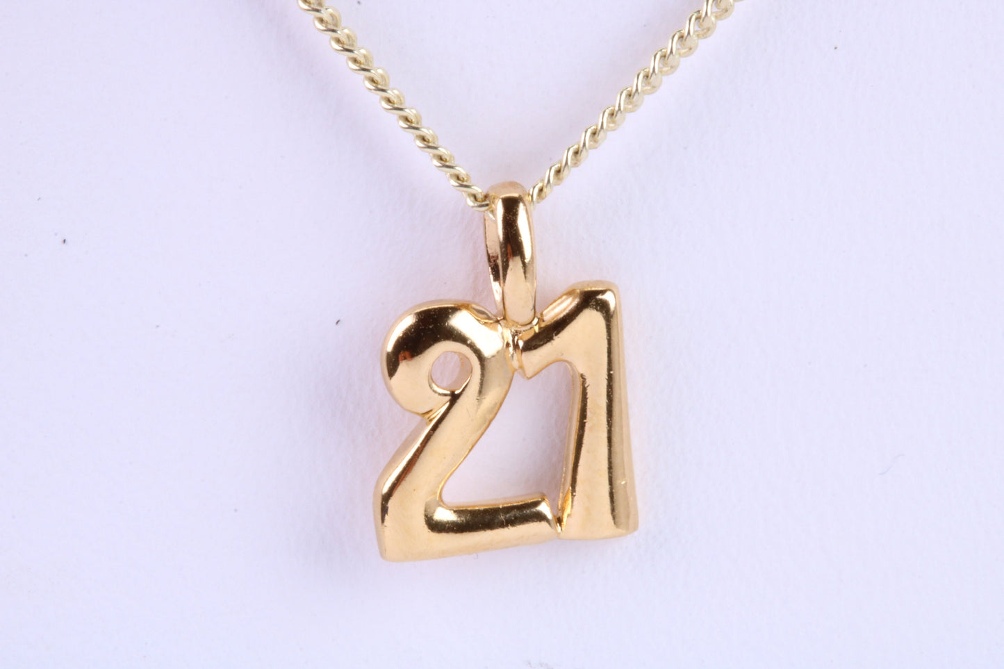 21st Birthday Necklace, Made from Solid Yellow Gold with High Polished Finish and 18 inch Gold Chain, British Hallmarked