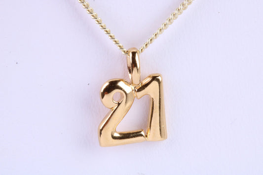 21st Birthday Necklace, Made from Solid Yellow Gold with High Polished Finish and 18 inch Gold Chain, British Hallmarked