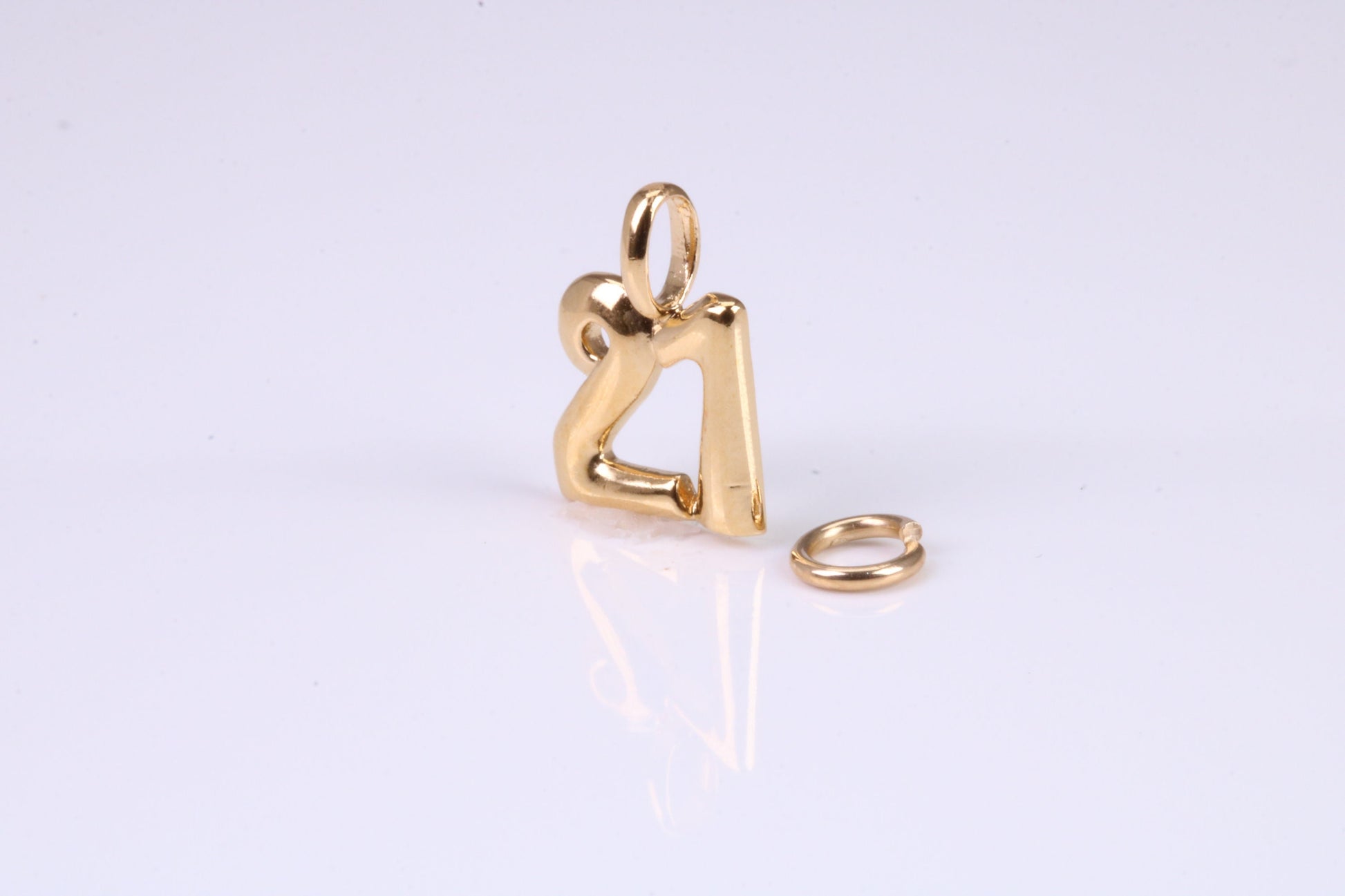 21st Birthday Charm, Traditional Charm, Made from Solid Yellow Gold, British Hallmarked, Complete with Attachment Link