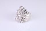 Large and heavy American Indian head ring, made from solid cast silver, British Hallmarked