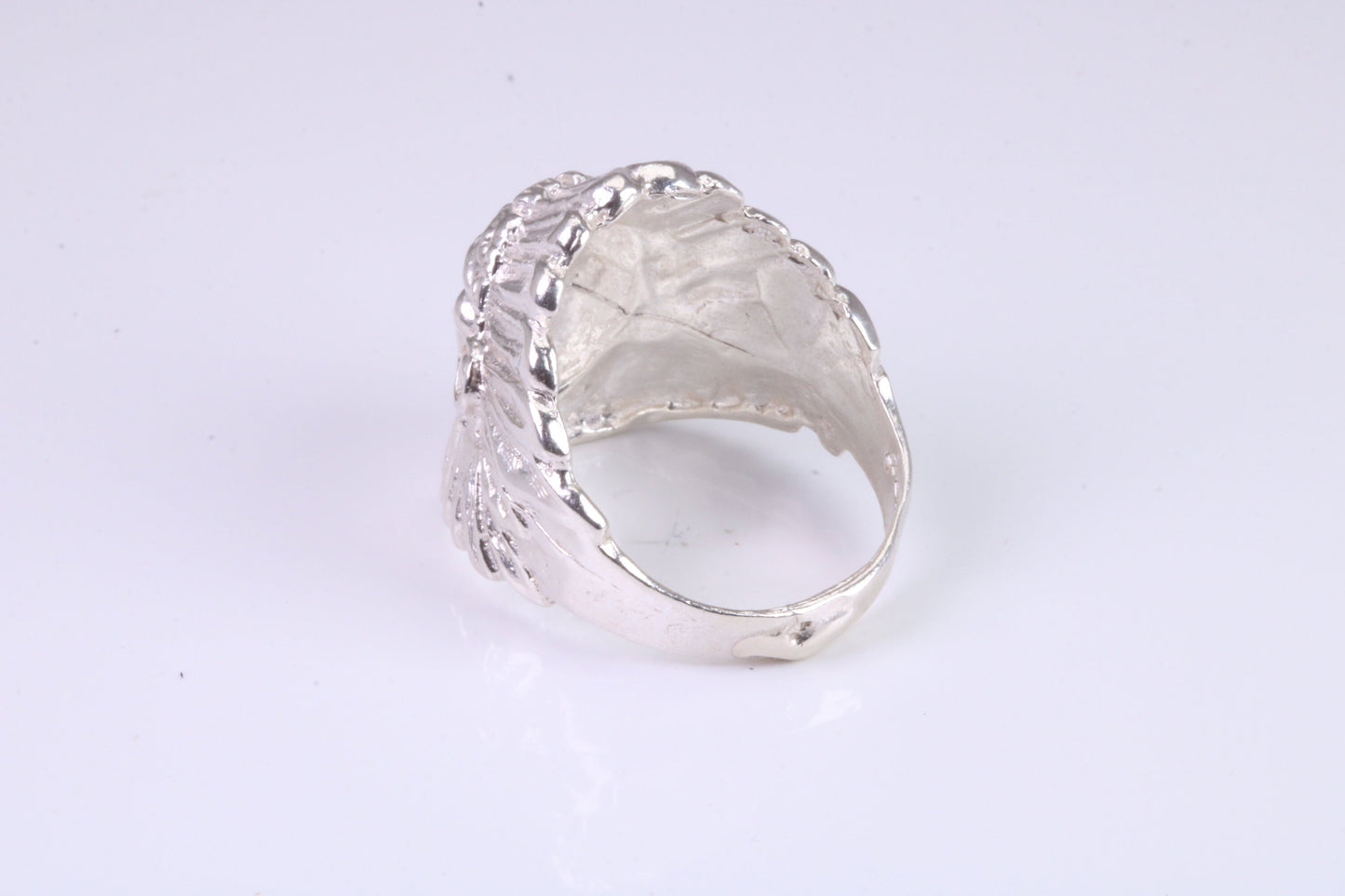 Large and heavy American Indian head ring, made from solid cast silver, British Hallmarked