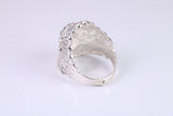 Large and heavy American Indian head ring, made from solid cast silver, British Hallmarked