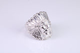 Large and heavy American Indian head ring, made from solid cast silver, British Hallmarked