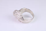 Large and heavy American Eagle Head ring, made from solid cast silver, British Hallmarked