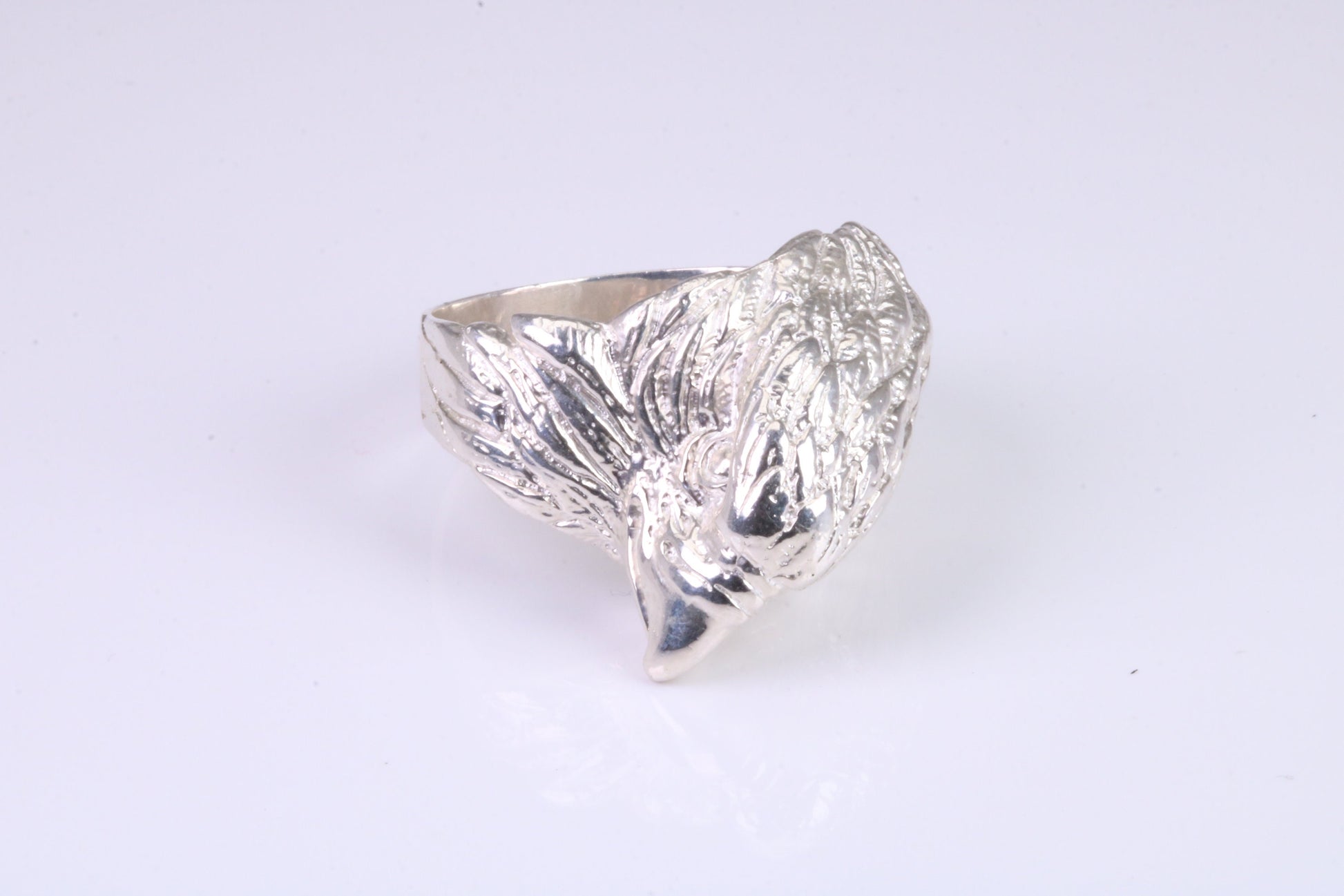 Large and heavy American Eagle Head ring, made from solid cast silver, British Hallmarked