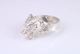 Large and heavy Wolf Head ring, made from solid cast silver, British Hallmarked
