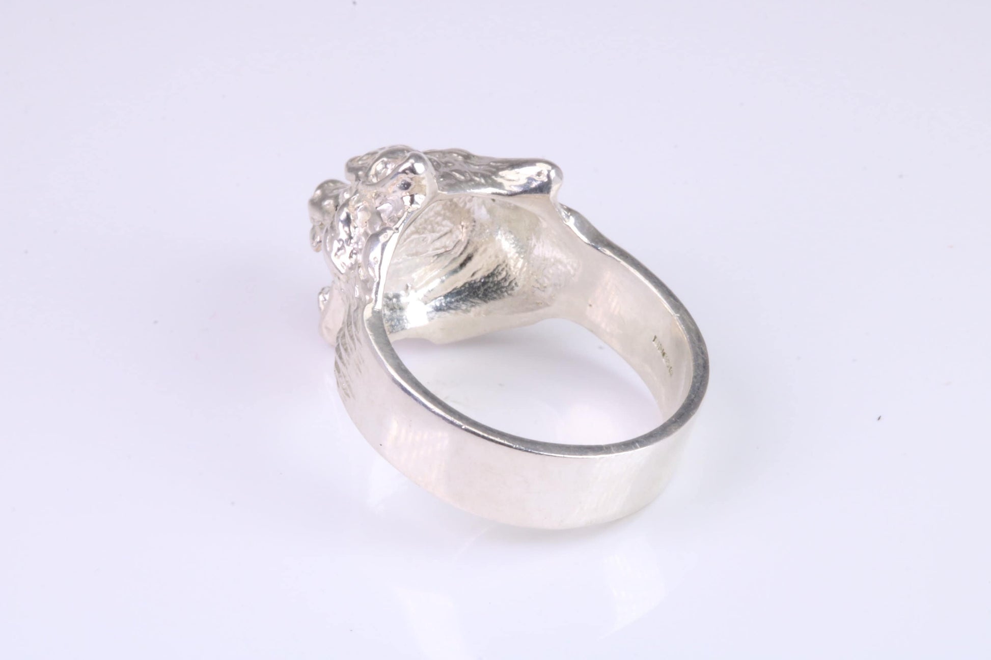 Large and heavy Wolf Head ring, made from solid cast silver, British Hallmarked