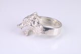 Large and heavy Wolf Head ring, made from solid cast silver, British Hallmarked