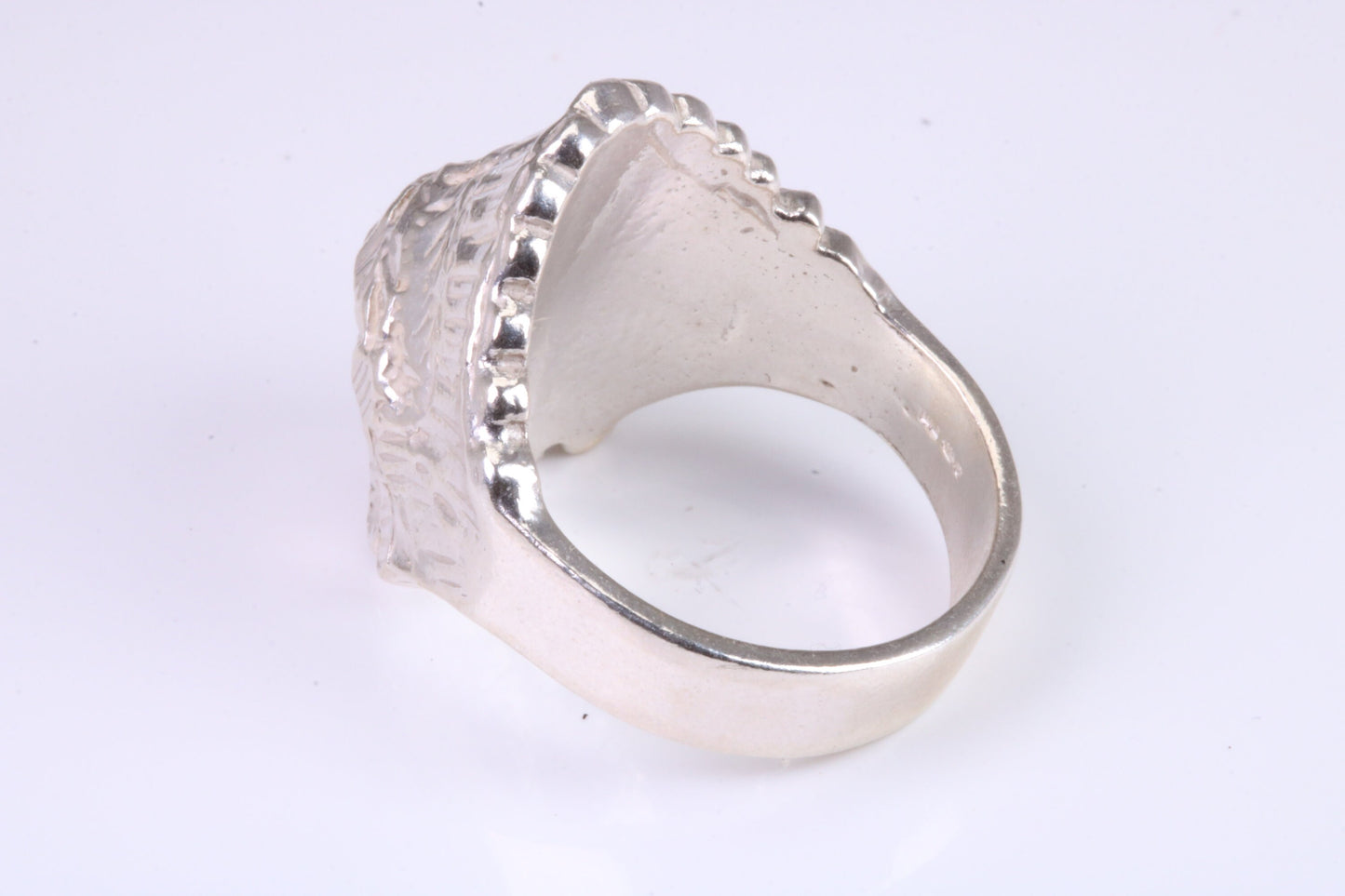 Large and heavy American Indian Head Ring, made from solid cast silver, British Hallmarked
