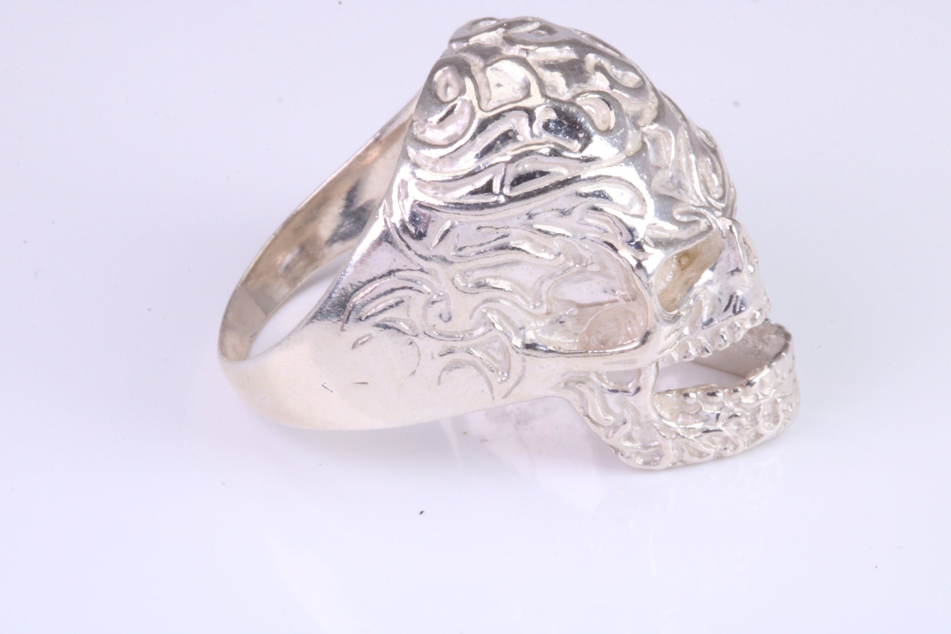 Very large detailed Skull ring, made from solid cast silver, British Hallmarked