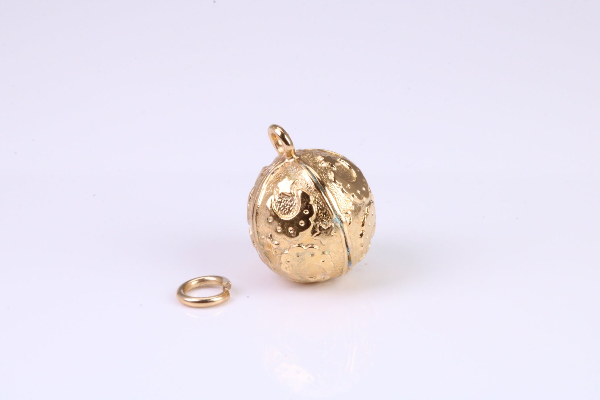 Moon and Star Sphere Charm, Traditional Charm, Made from Solid Yellow Gold, British Hallmarked, Complete with Attachment Link