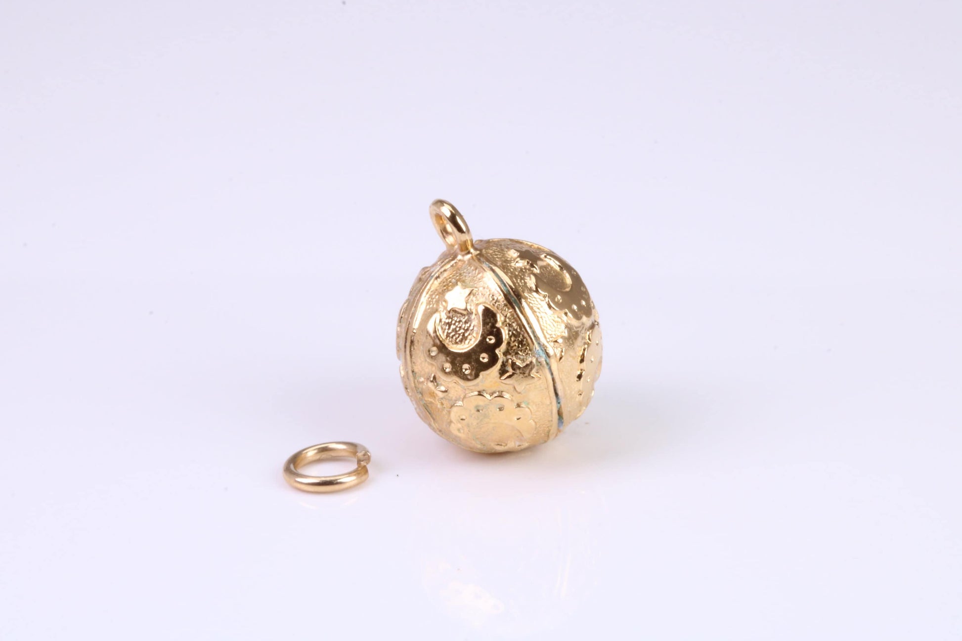 Moon and Star Sphere Charm, Traditional Charm, Made from Solid Yellow Gold, British Hallmarked, Complete with Attachment Link