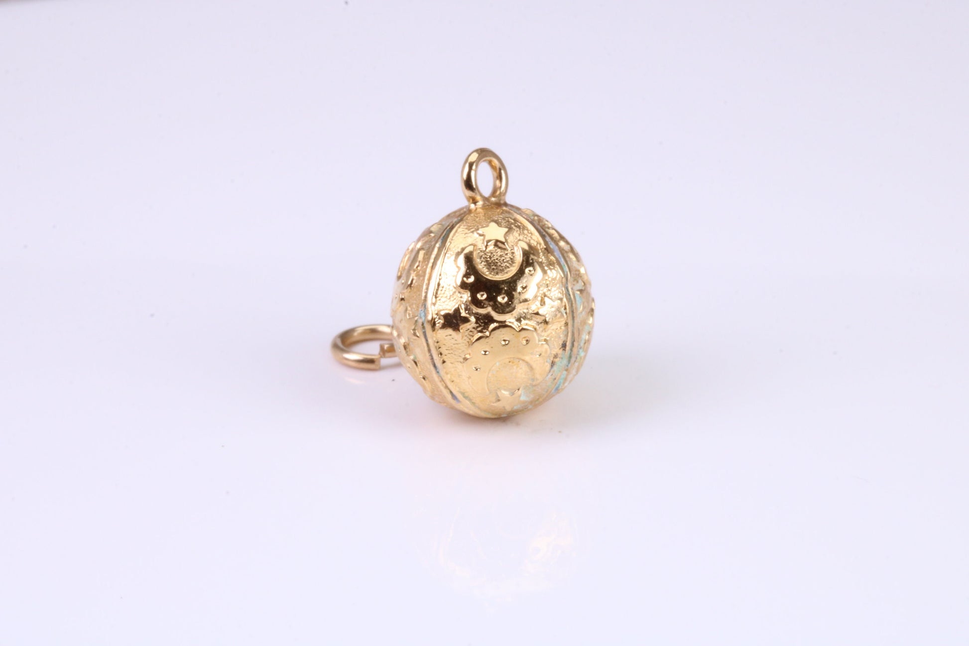 Moon and Star Sphere Charm, Traditional Charm, Made from Solid Yellow Gold, British Hallmarked, Complete with Attachment Link