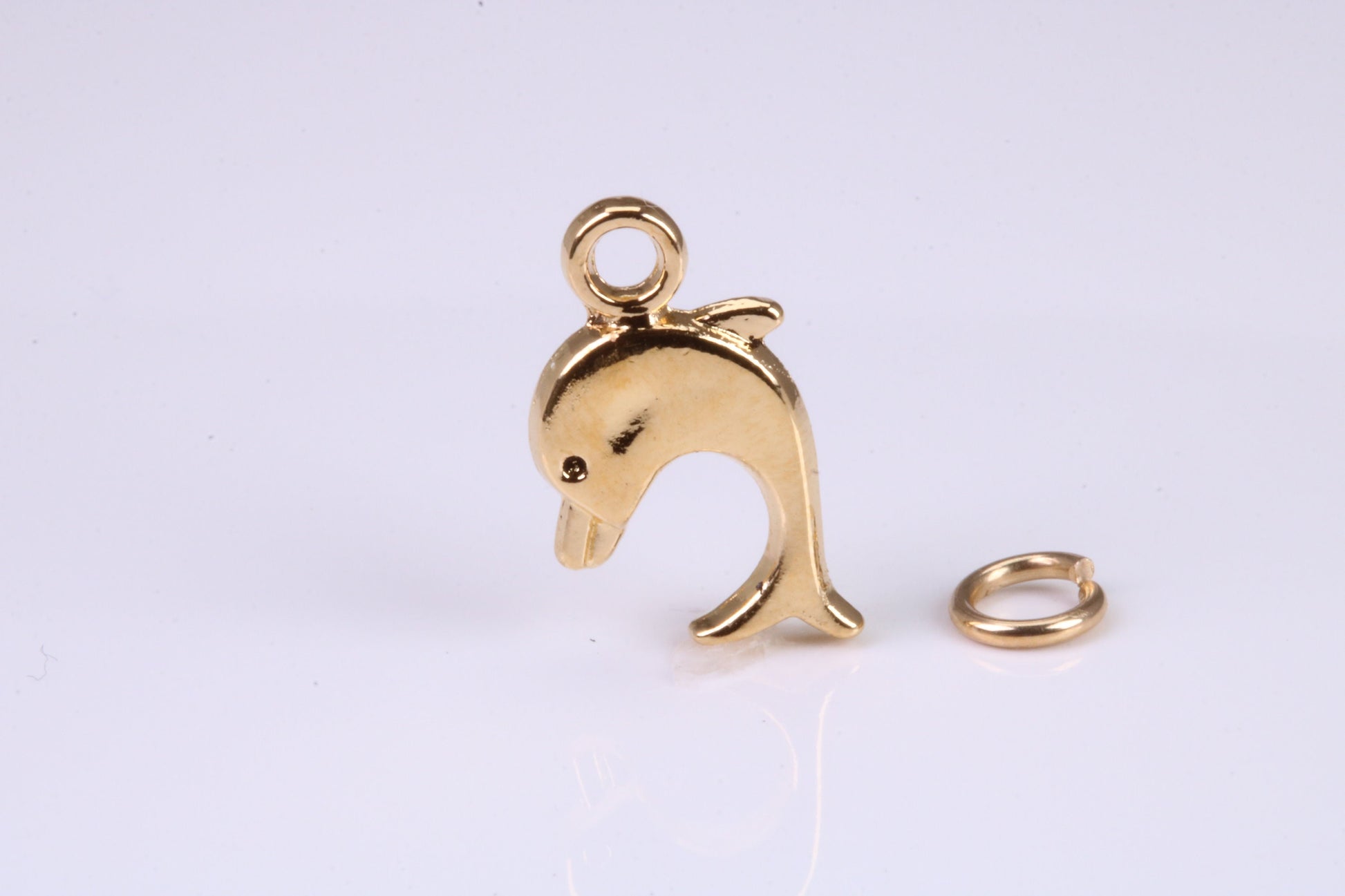 Dolphin Charm, Traditional Charm, Made from Solid Yellow Gold, British Hallmarked, Complete with Attachment Link