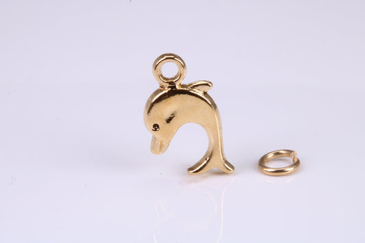 Dolphin Charm, Traditional Charm, Made from Solid Yellow Gold, British Hallmarked, Complete with Attachment Link