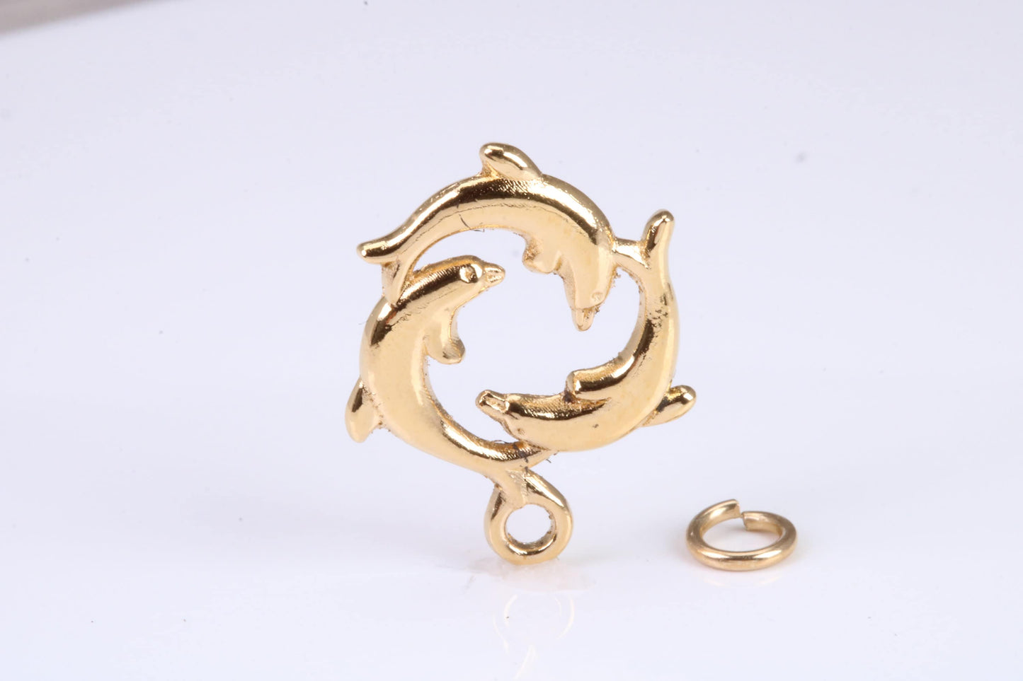 Performing Dolphins Charm, Traditional Charm, Made from Solid Yellow Gold, British Hallmarked, Complete with Attachment Link