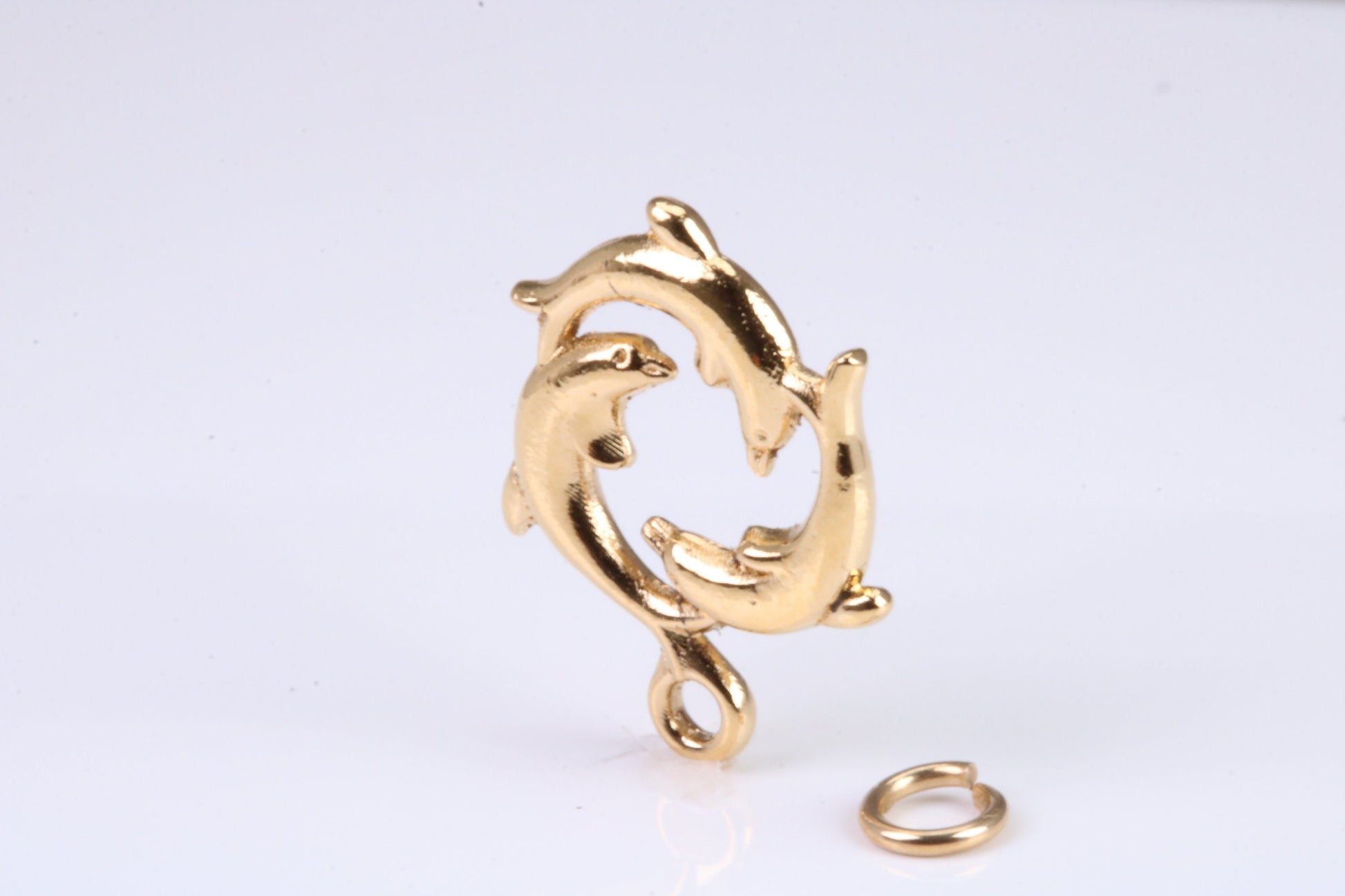Performing Dolphins Charm, Traditional Charm, Made from Solid Yellow Gold, British Hallmarked, Complete with Attachment Link