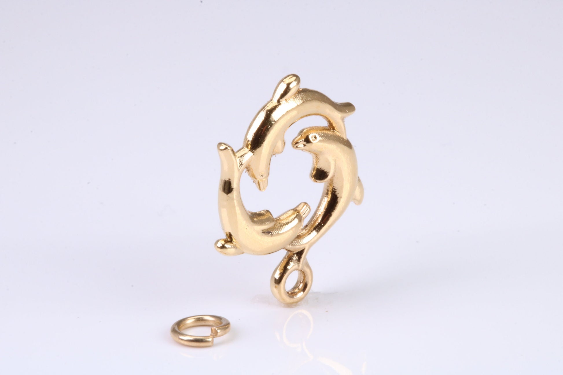 Performing Dolphins Charm, Traditional Charm, Made from Solid Yellow Gold, British Hallmarked, Complete with Attachment Link