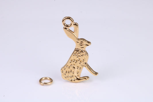 Hare Charm, Traditional Charm, Made from Solid Yellow Gold, British Hallmarked, Complete with Attachment Link