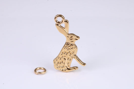 Hare Charm, Traditional Charm, Made from Solid Yellow Gold, British Hallmarked, Complete with Attachment Link