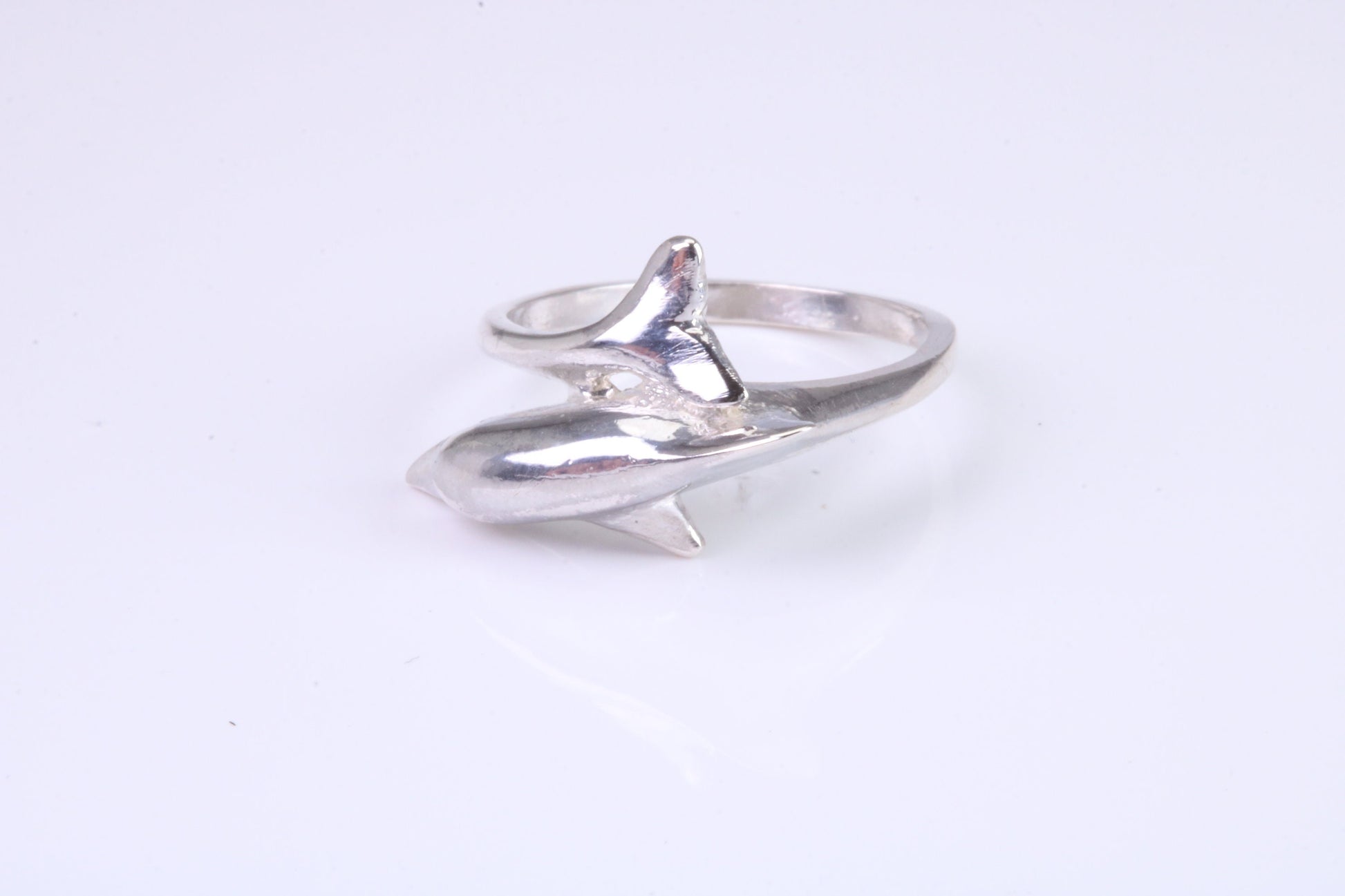 Dolphin ring, solid silver with high polished finish