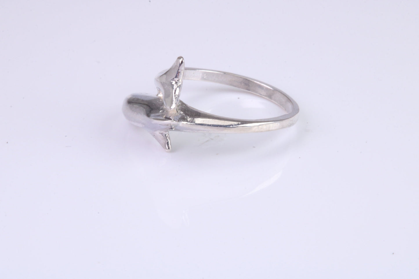 Dolphin ring, solid silver with high polished finish