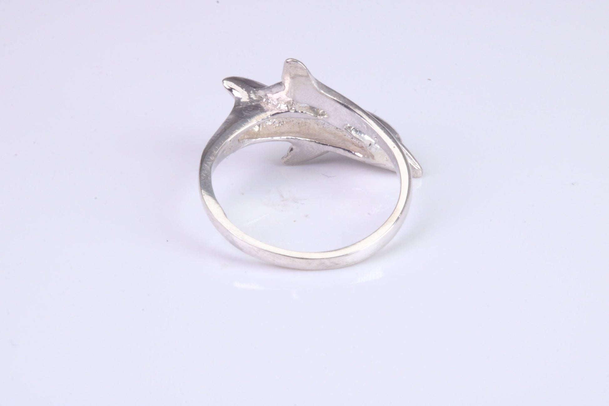 Dolphin ring, solid silver with high polished finish