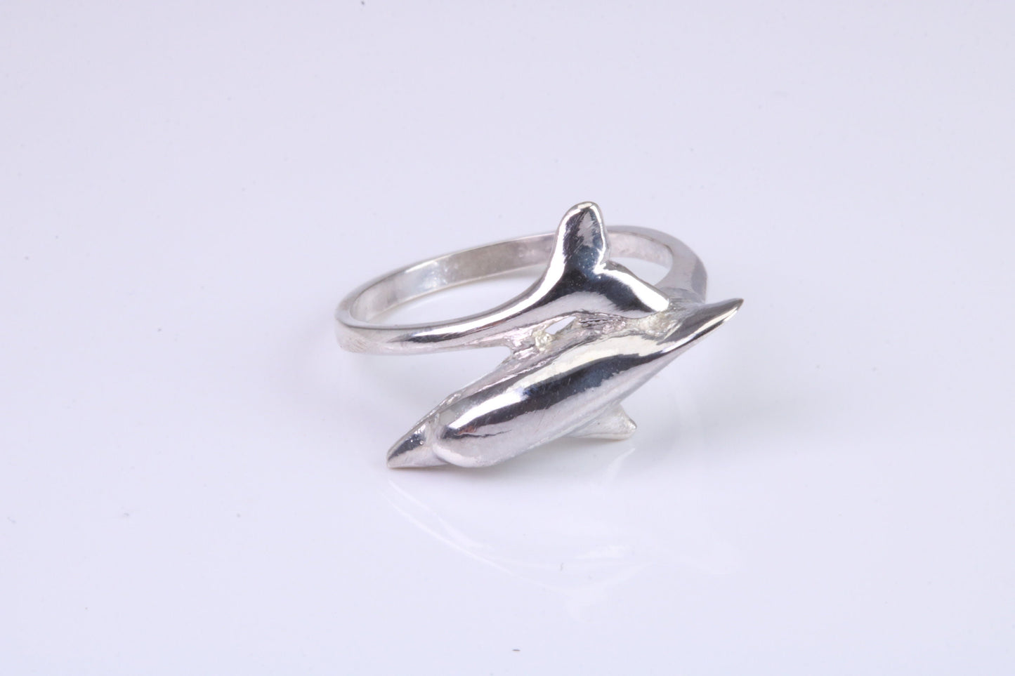 Dolphin ring, solid silver with high polished finish