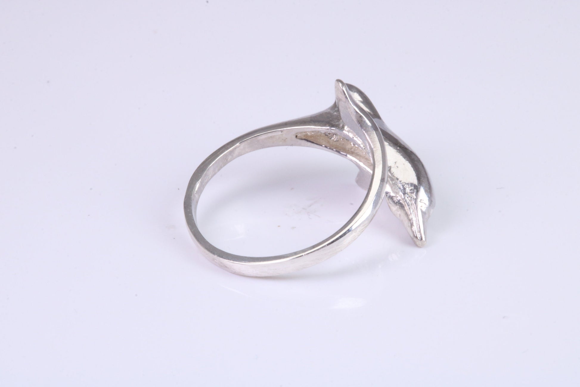 Dolphin ring, solid silver with high polished finish