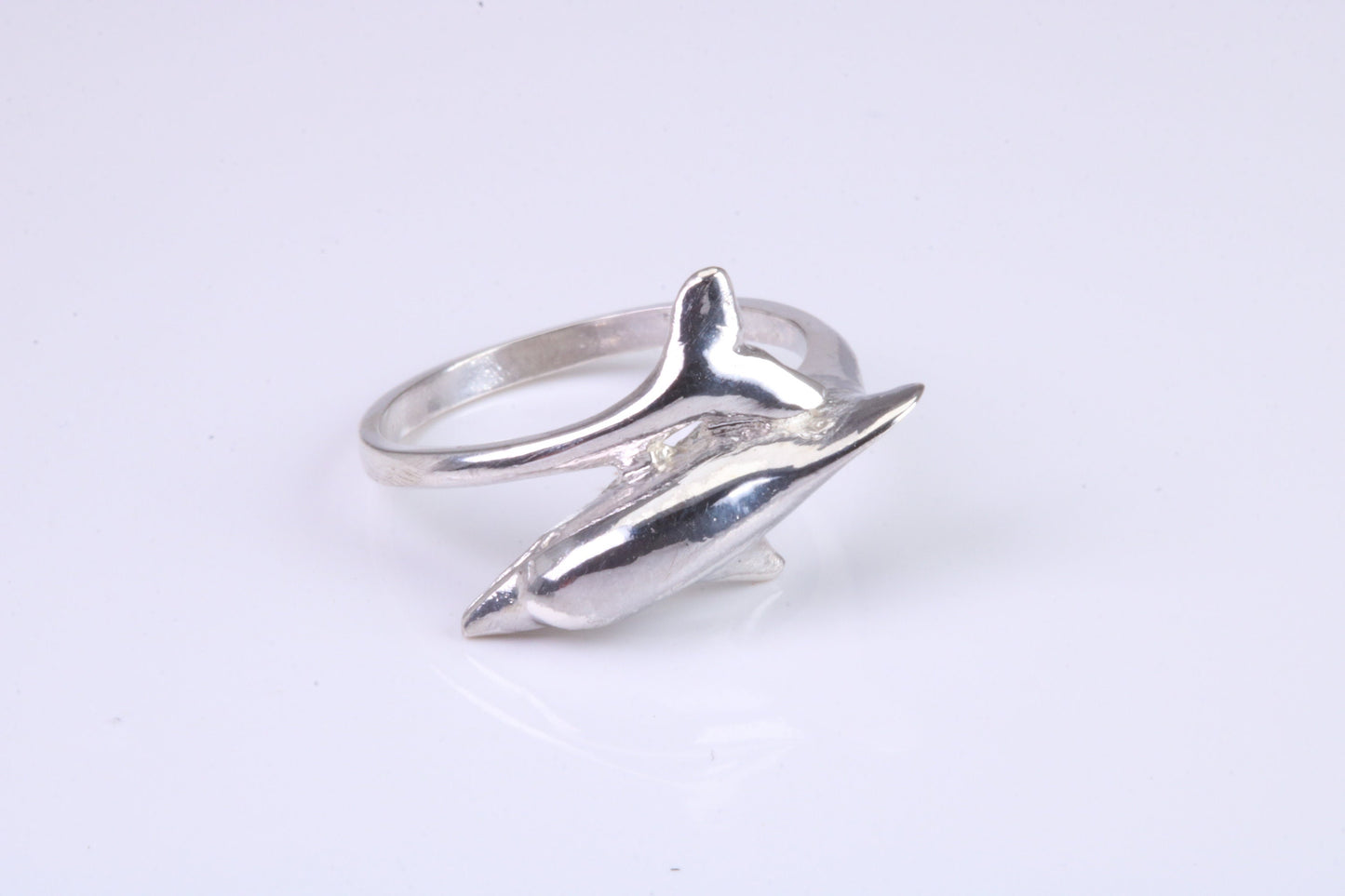 Dolphin ring, solid silver with high polished finish