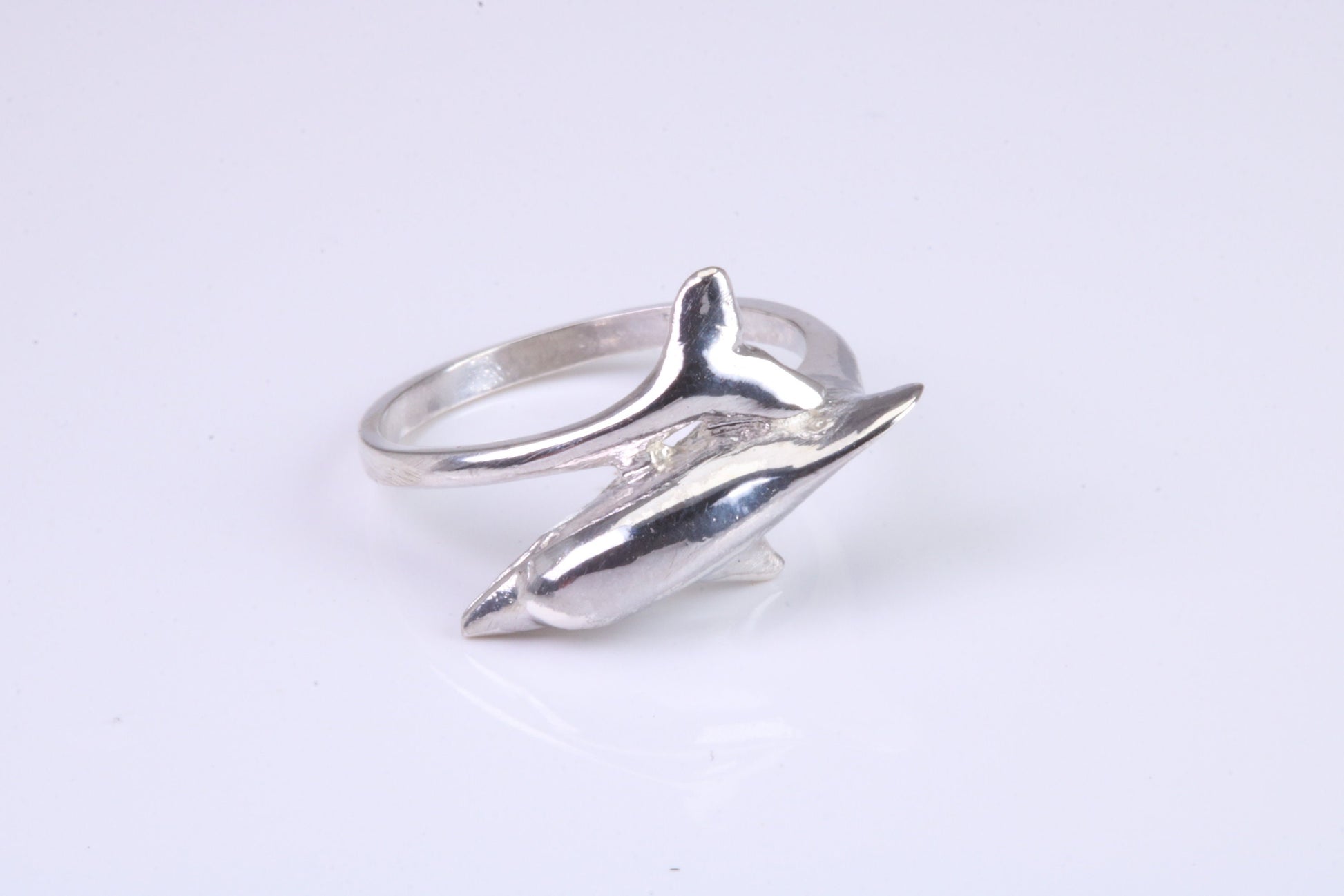 Dolphin ring, solid silver with high polished finish