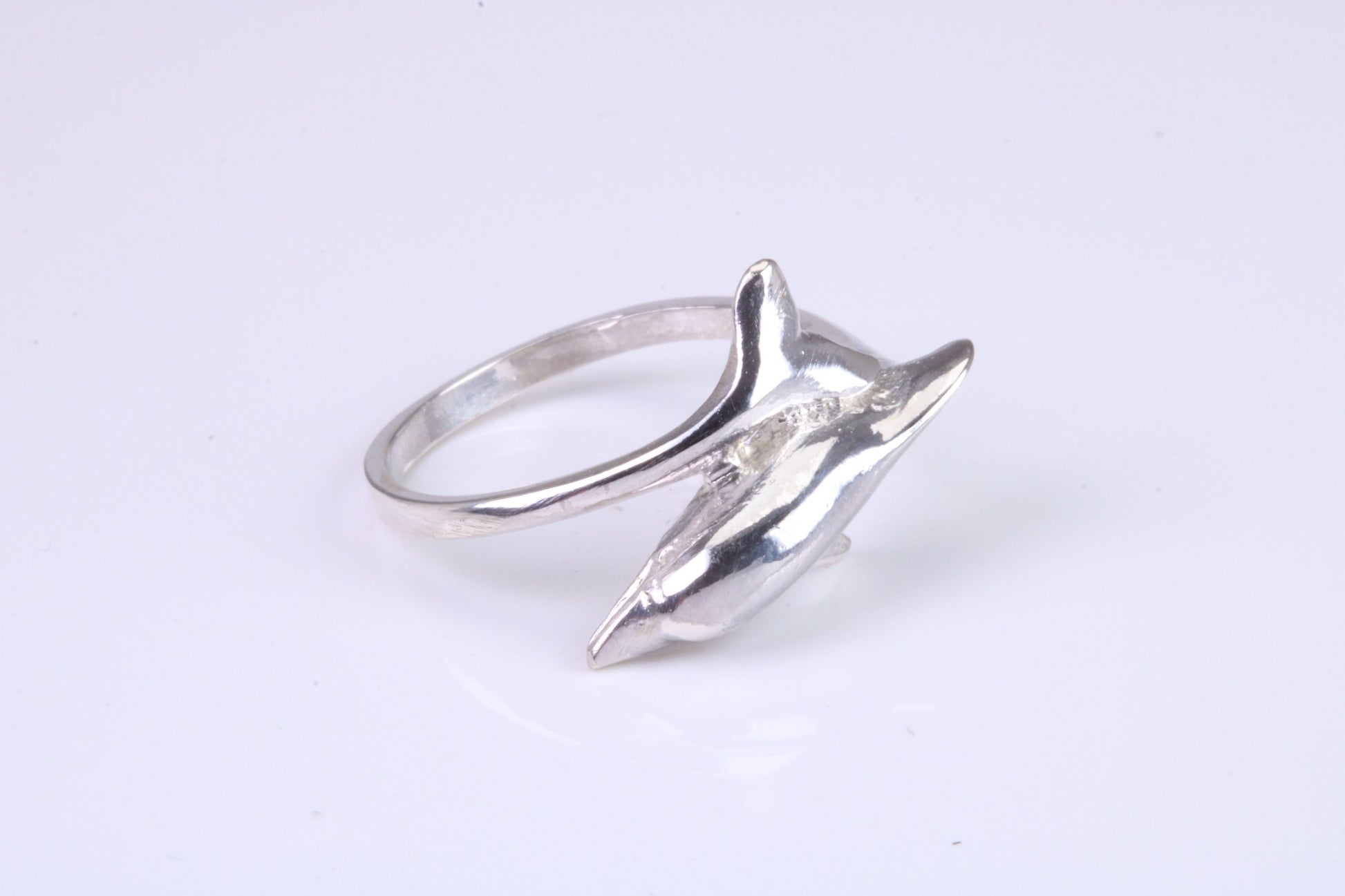 Dolphin ring, solid silver with high polished finish