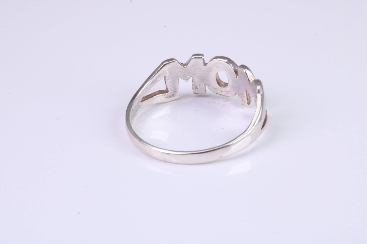 Dainty Mum ring, made from solid cast silver with high polished finish