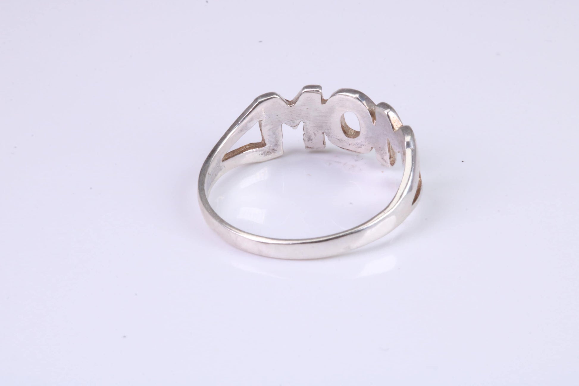 Dainty Mum ring, made from solid cast silver with high polished finish