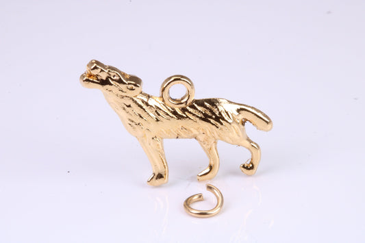 Howling Wolf Charm, Traditional Charm, Made from Solid Yellow Gold, British Hallmarked, Complete with Attachment Link