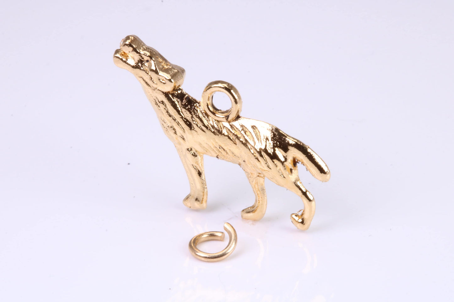 Howling Wolf Charm, Traditional Charm, Made from Solid Yellow Gold, British Hallmarked, Complete with Attachment Link