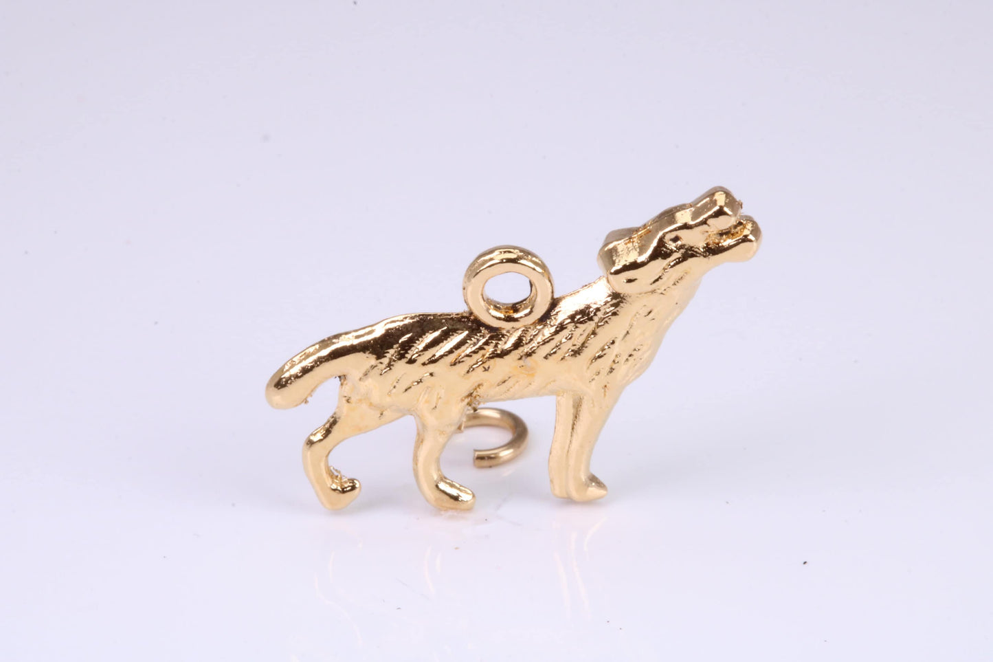 Howling Wolf Charm, Traditional Charm, Made from Solid Yellow Gold, British Hallmarked, Complete with Attachment Link