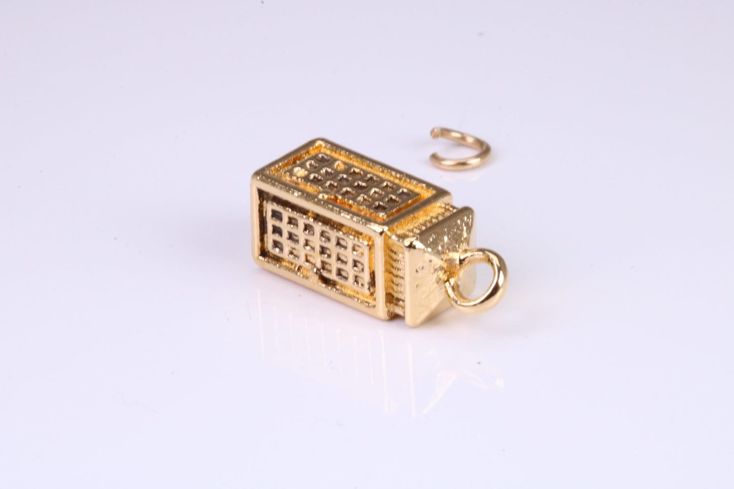 Telephone Booth Charm, Traditional Charm, Made from Solid Yellow Gold, British Hallmarked, Complete with Attachment Link