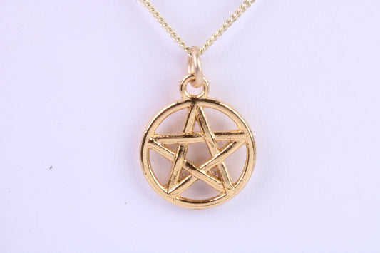 Gold Pentagram Necklace Together with 18 Inch Long Chain, Made from Solid Yellow Gold with British Hallmark