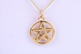 Gold Pentagram Necklace Together with 16 Inch Long Chain, Made from Solid Yellow Gold with British Hallmark
