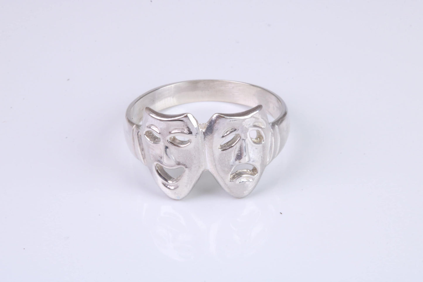 Happy and Sad Mask Ring, made from solid cast silver